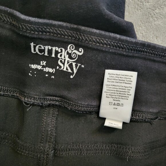 Terra Sky Womens Jeans 1X 16W 18W Plus Pull On Cropped Ankle Black Denim SL4E - Picture 7 of 9